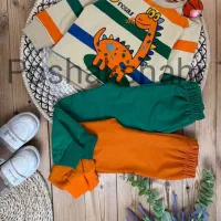 بلوز شلوار راه راه طرح دایناسور