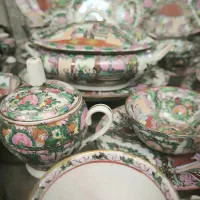 سرویس چینی آنتیک گل مرغی غذاخوری عتیقه جهیزیه