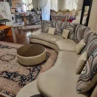 مبل راحتی چرم سفید/۷نفره/نیم دایره پازلی