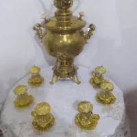 سماور زغالی با سرویس کامل با میز تخته