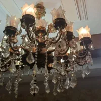 لوستر آنتیک ۲۰ شعله رنگ زیتونی  با کنترل