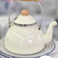 کتری لعاب دار فلزی دسته چوبی