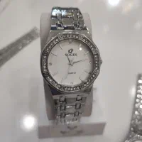 ساعت مچی استیل زنانه رنگ ثابت دور نگین