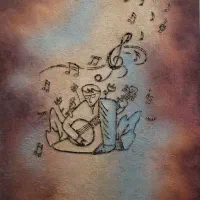 تابلو پتینه با موضوع آوای موسیقی، شلف چوبی