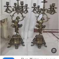 آینه و شمعدان آنتیک برنجی