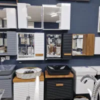 آینه باکس۶۰×۶۰ بامبو دستگیره بلوط،روشویی کابینتی