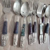 قاشق‌چنگال‌وکارپنیر‌خوری‌برنجی‌قاجاری