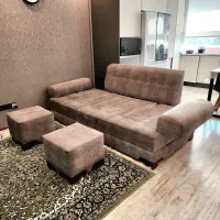 مبل کاناپه تختخوابشو + ۲ عدد عسلی