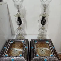 یک جفت شمعدان و یک جفت جا قرآنی زیبا|بوفه، ویترین، کنسول|گناباد, |دیوار