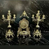 ساعت شمعدان برنجی انتیک و سالم