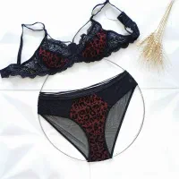 ست لباس زیر شورت سوتین پلنگی هارنس توری فنری