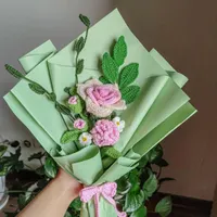 دسته گل بافتنی و کاموایی رز صورتی|گل مصنوعی|تهران, استاد معین|دیوار