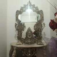 آینه وشمعدان برنزبادوجفت شمعدان وساعت