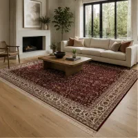 فرش فرشینه کلاسیک طرح فرش دستبافت زمینه لاکی قرمز