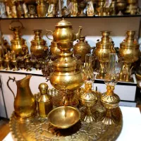 vdeyکلکسیون سماور ذغالی guojبرنجی زغالی گازی مسی