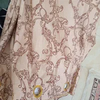 پرده پانچ دو عددترک رنک کرم طرح دار