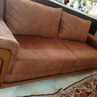 ست مبل راحتی کلاسیک ۵نفره  چرم و پارچه رنگ نسکافه