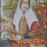 فرش دستباف دختر قاجار مارکدار استاد مرتضوی|تابلو فرش|اصفهان, سپاهان‌شهر|دیوار