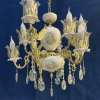 لوستر فرشته دوگل مهتاب ۶+۳ شعله روشنایی برنجی برنج