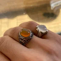 دو عدد انگشتر کهنه نقره با سنگ طبیعی