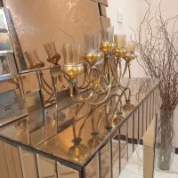 آینه میز و شمعدان برنزی