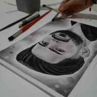 نقاشی طراحی سیاه قلم|تابلو، نقاشی، عکس|اسلام‌شهر, باغ فیض|دیوار