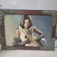 تابلوفرش‌دستبافت‌دختروگرگ‌اصلی|تابلو فرش|لاهیجان, حاجی آباد|دیوار