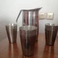 پارچ استیل به همراه 18 عدد لیوان استیل