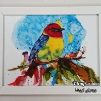 تابلو پرنده ویترای تکنیک آبرنگی