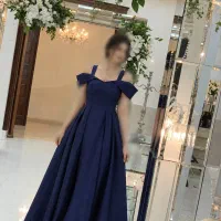 لباس مجلسی بلند سرمه‌ای ساتن