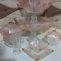 سرویس پذیرایی بلور.صورتی رنگ.۶ نفره
