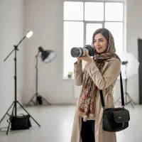 همکار عکاس فیلمبردار خانم و یک تدوینگر خانم