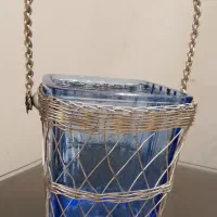 یخدان کریستال آبی با سبد سیلور قدیمی