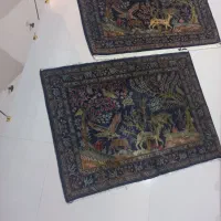 دو تخته فرش پادری یاپشتی دستبافت نایاب،طرح شکارگاه|فرش|خرمآباد, |دیوار