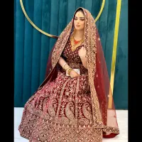 کرایه لباس هندی خیلی پرکار و خاص عنابی اورجینال