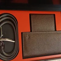 ست مردانه کیف پول کمربند وجاکارتی چرم اصل