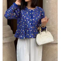شومیز آبی سوزن دوزی
