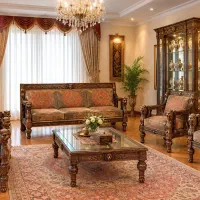 مبلمان تمام چوب سلطنتی منبت ۷نفره و۴تک بوفه و پرده