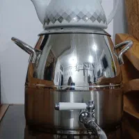 سماور رو گازی استیل با قوری چینی