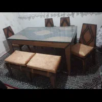 میز ناهارخوری تمام چوب با صندلی و نیمکت