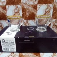 لیوان شیشه ای دسته دار لب طلایی مدل آنتالیا