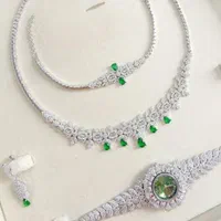 سرویس نقره با ساعت نقره مدل زمردی سبز