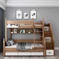 تخت دو طبقه چوبی پله منبری کتابخانه کشودار