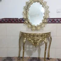 آیینه و پایه طرح برنز  بیضی طلایی درحدنو
