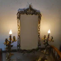 آینه شمعدونی برنجی قدیمی