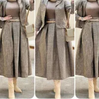 کت و دامن پشمی طوسی