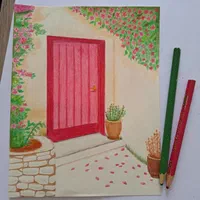 نقاشی مدادرنگی خانه|تابلو، نقاشی، عکس|تهران, امیرآباد|دیوار
