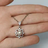 پلاک نقره با مروارید اصل پرورشی شیک و مجلسی|بدلیجات|گناباد, |دیوار