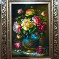 تابلوفرش دستبافت/تابلو فرش گلدان رز سه بعدی