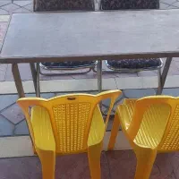 میز صفحه چوبی پایه فلزی مستطیل
